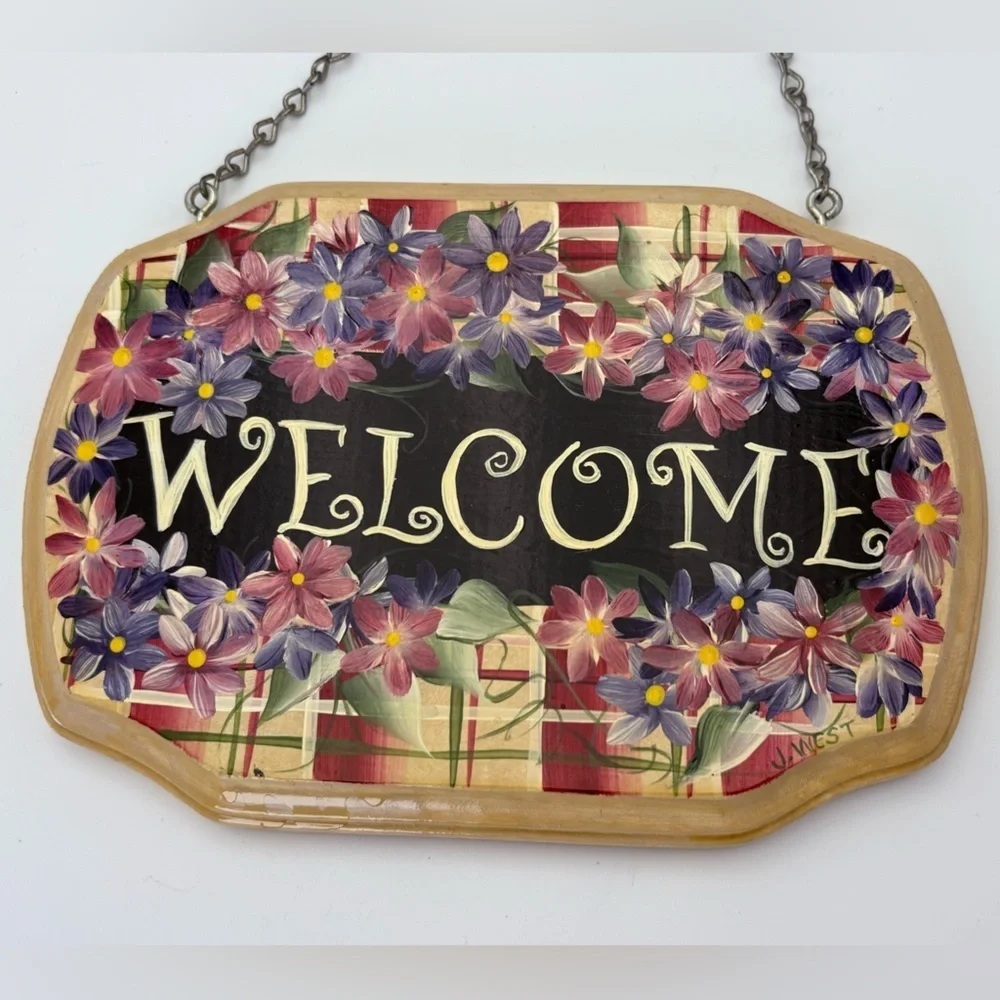 Hand-painted, Signed Floral Welcome Sign
